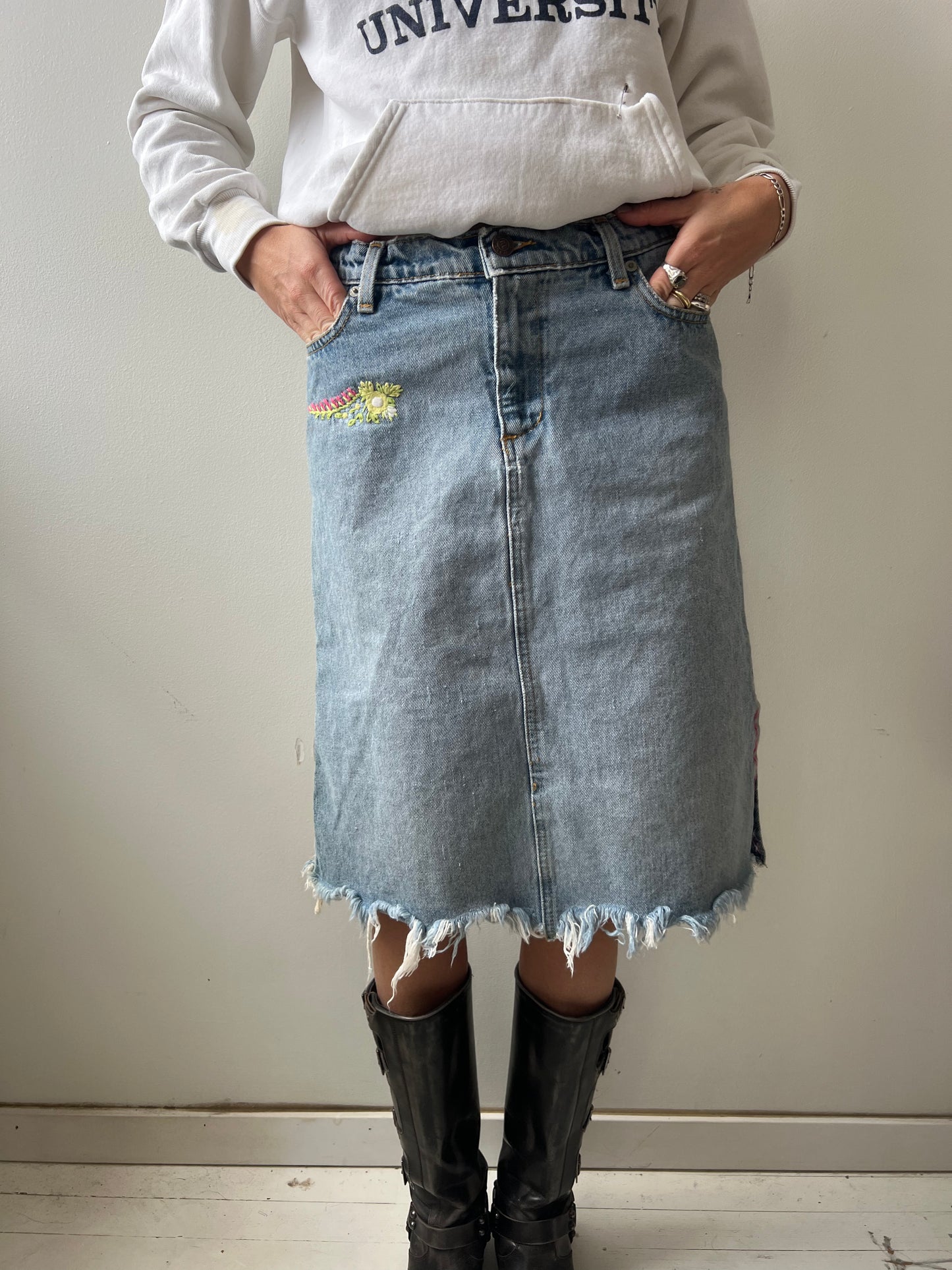 Embroidered Denim Skirt