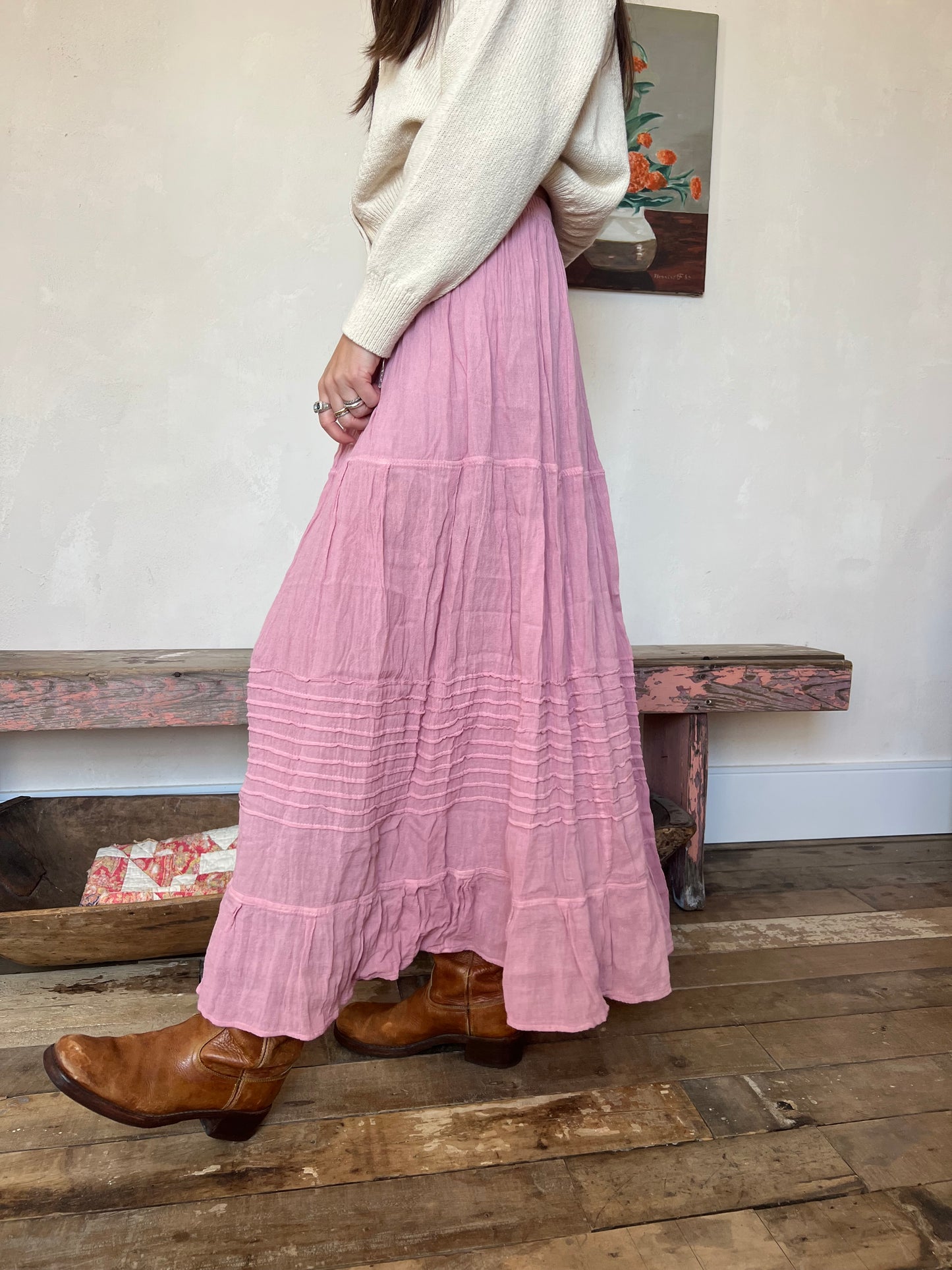 Oaxacan Cosmo Pink Long Cotton Skirt