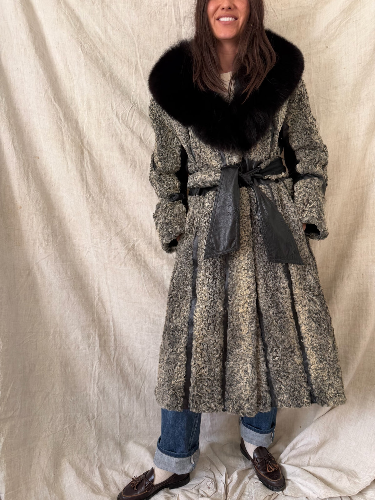 Striped Curly Lambswool Fur Trench
