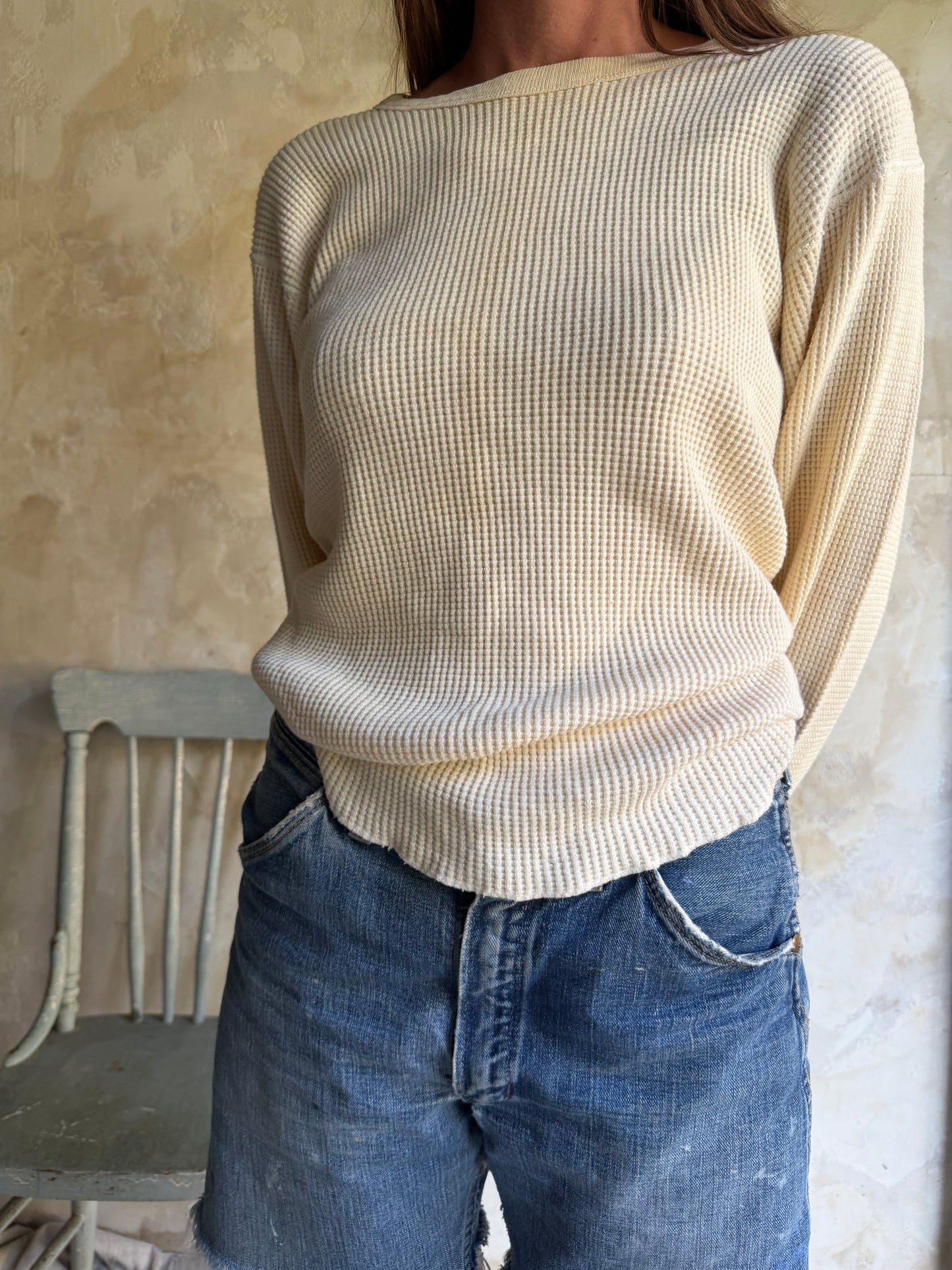 Cream Waffled Henley