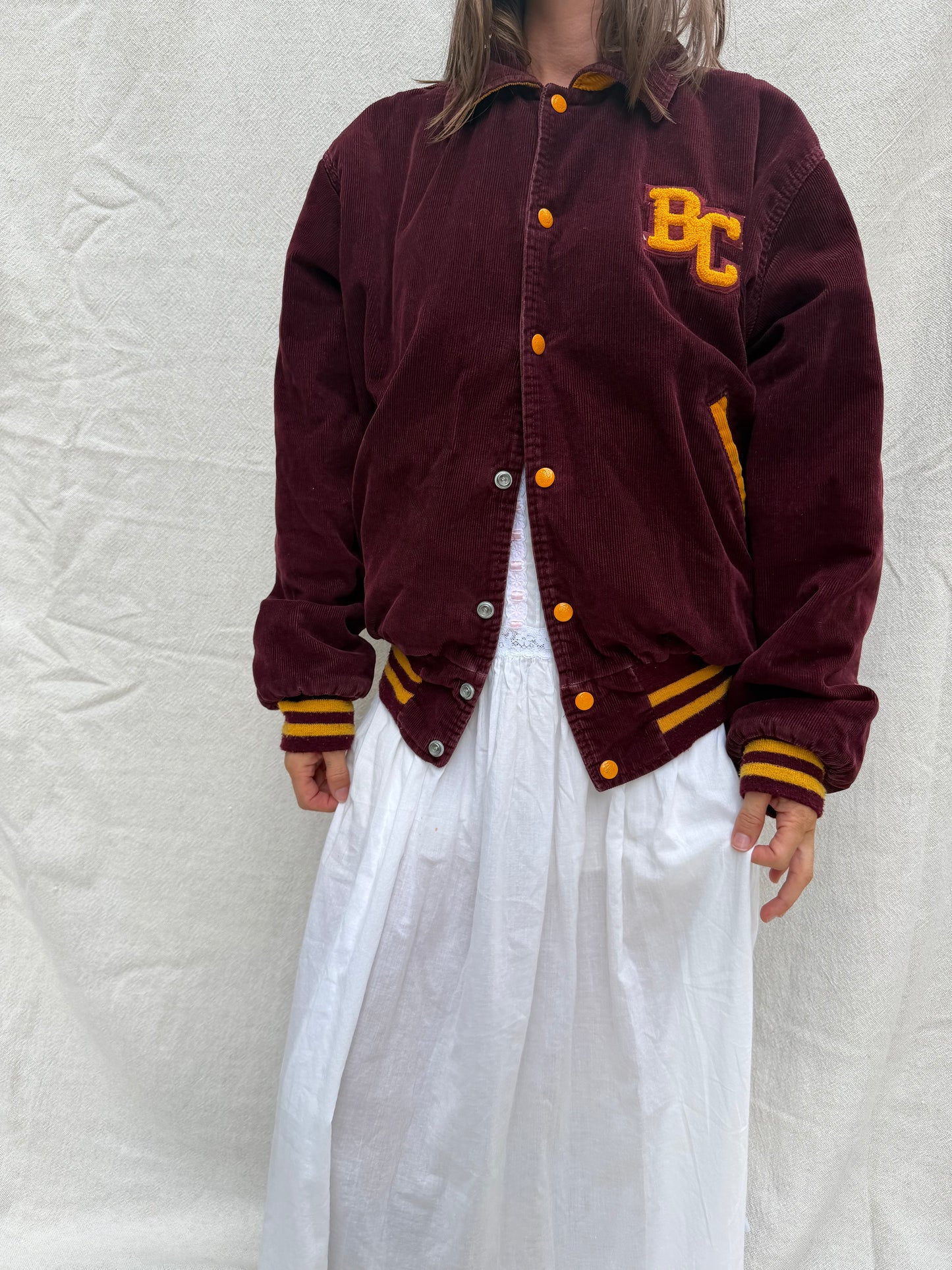 60s Maroon Corduroy Varsity Jacket