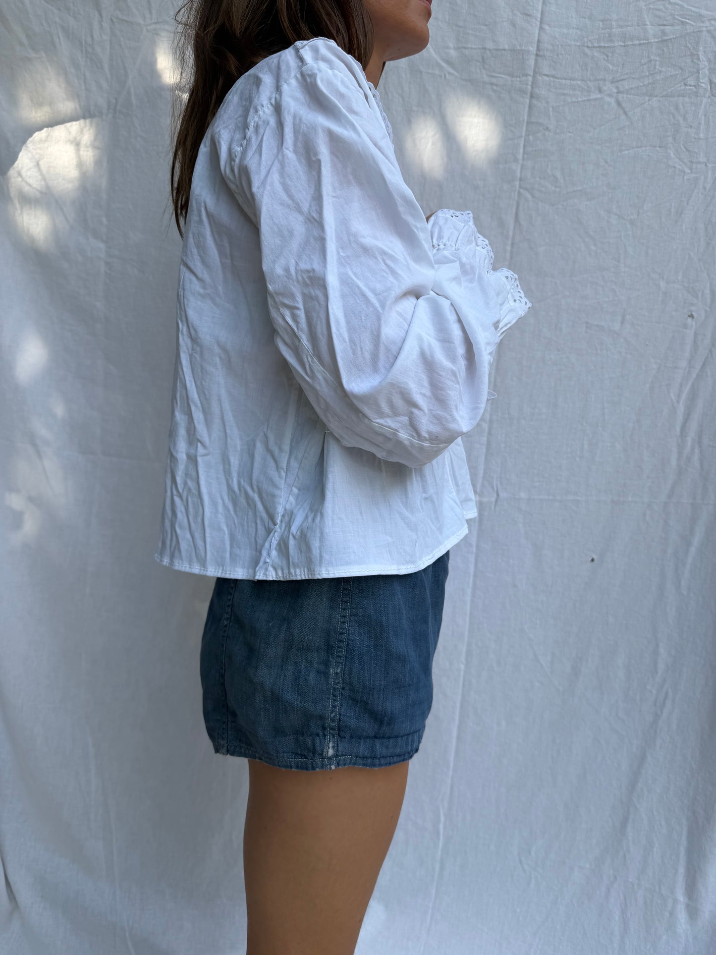 Antique Italian Cotton Blouse with Eyelet