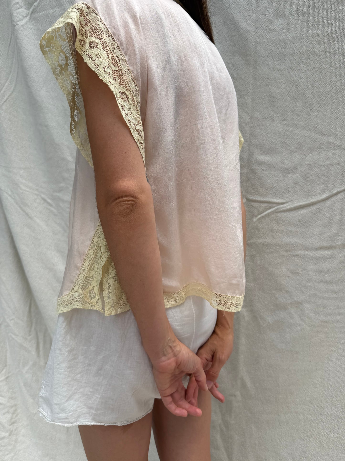 1930s Crepe Silk + Lace Bed Jacket