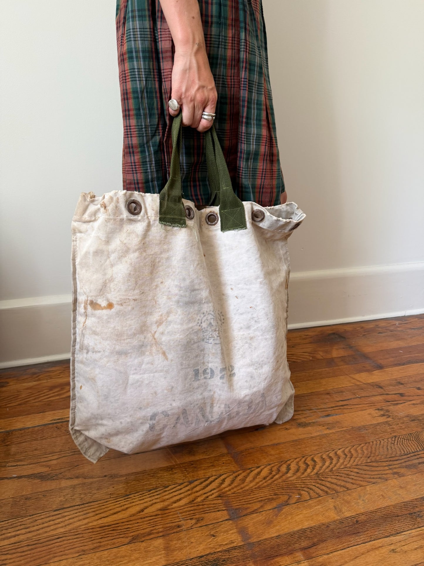 Reworked Canada Post Tote Bag/ Green strap