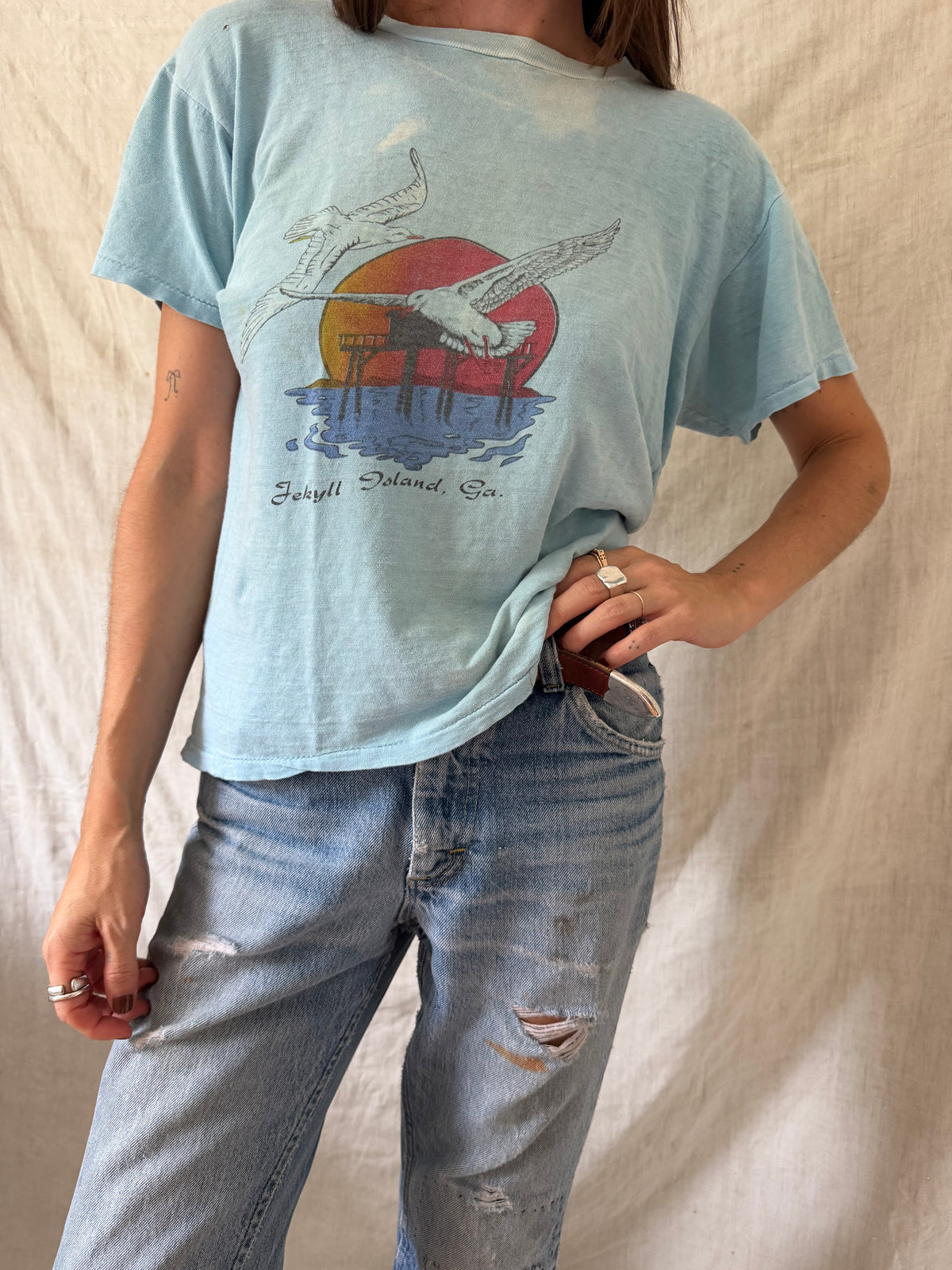 Sun bleached and Faded Baby Blue Tee