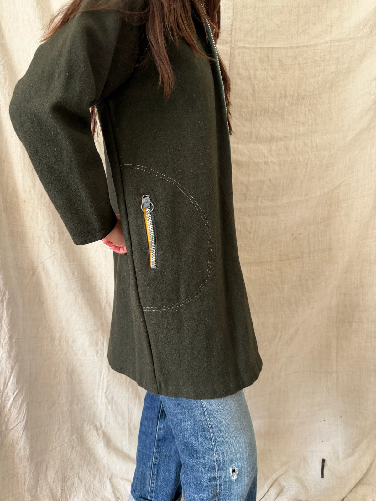 Hunter Green Wool Hooded Jacket
