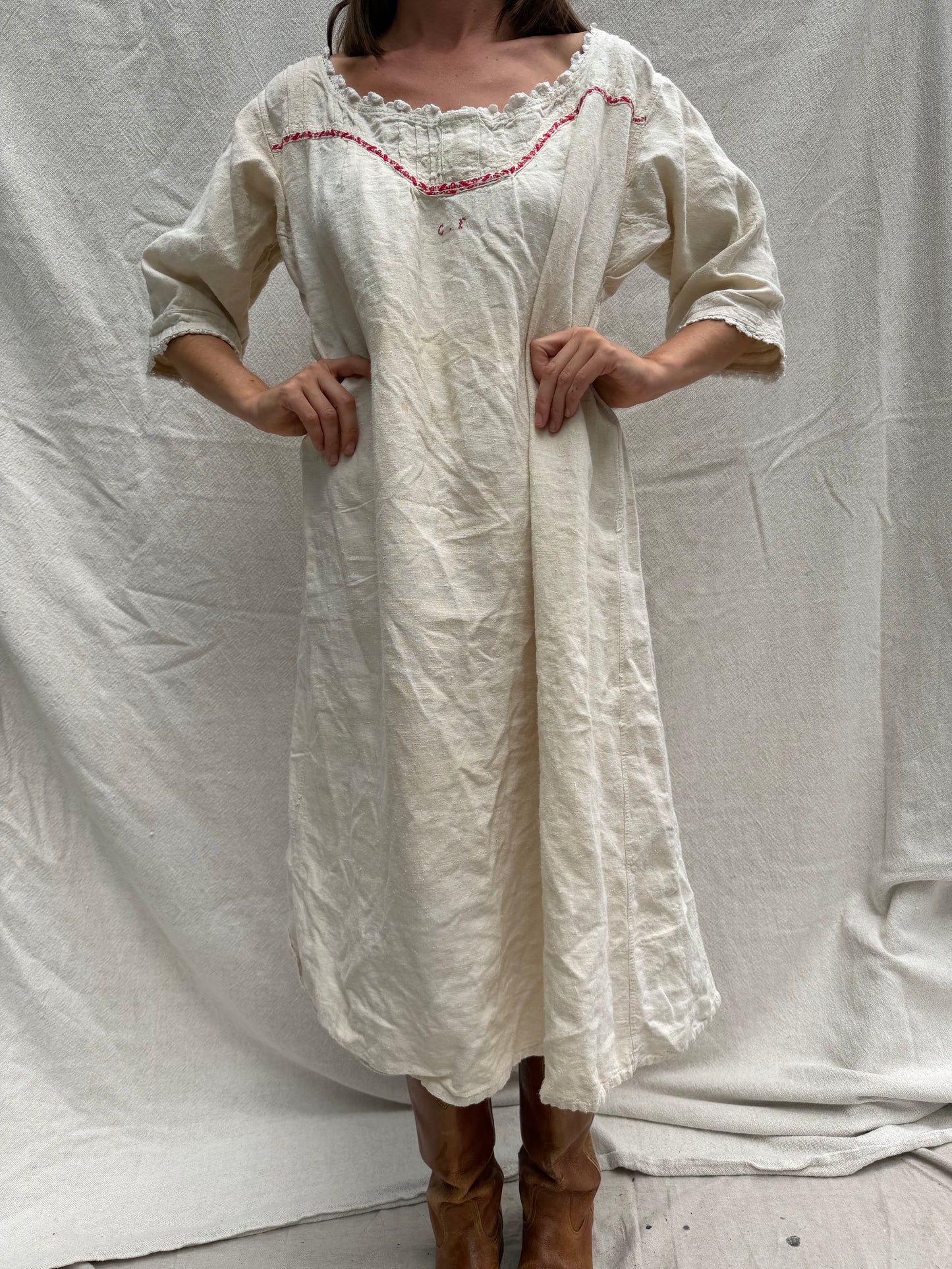 Antique Italian Cream Linen Dress