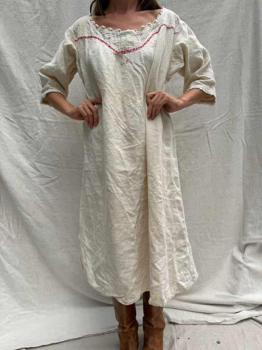 Antique Italian Cream Linen Dress