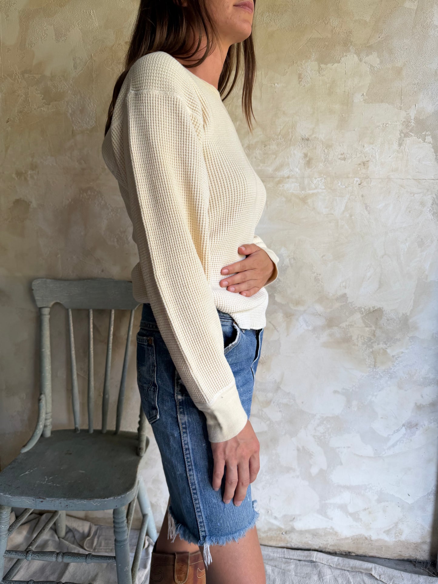Cream Waffled Henley