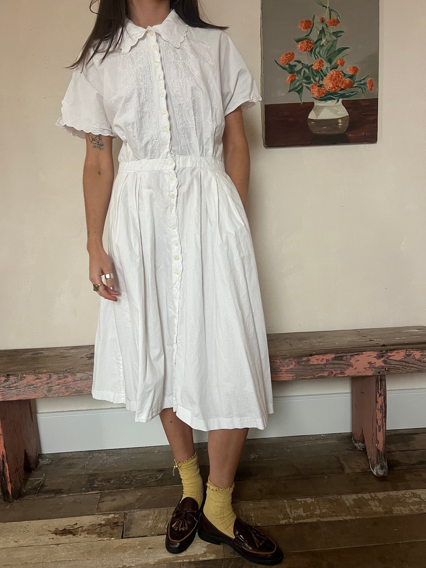 White Cotton Tea Party Dress