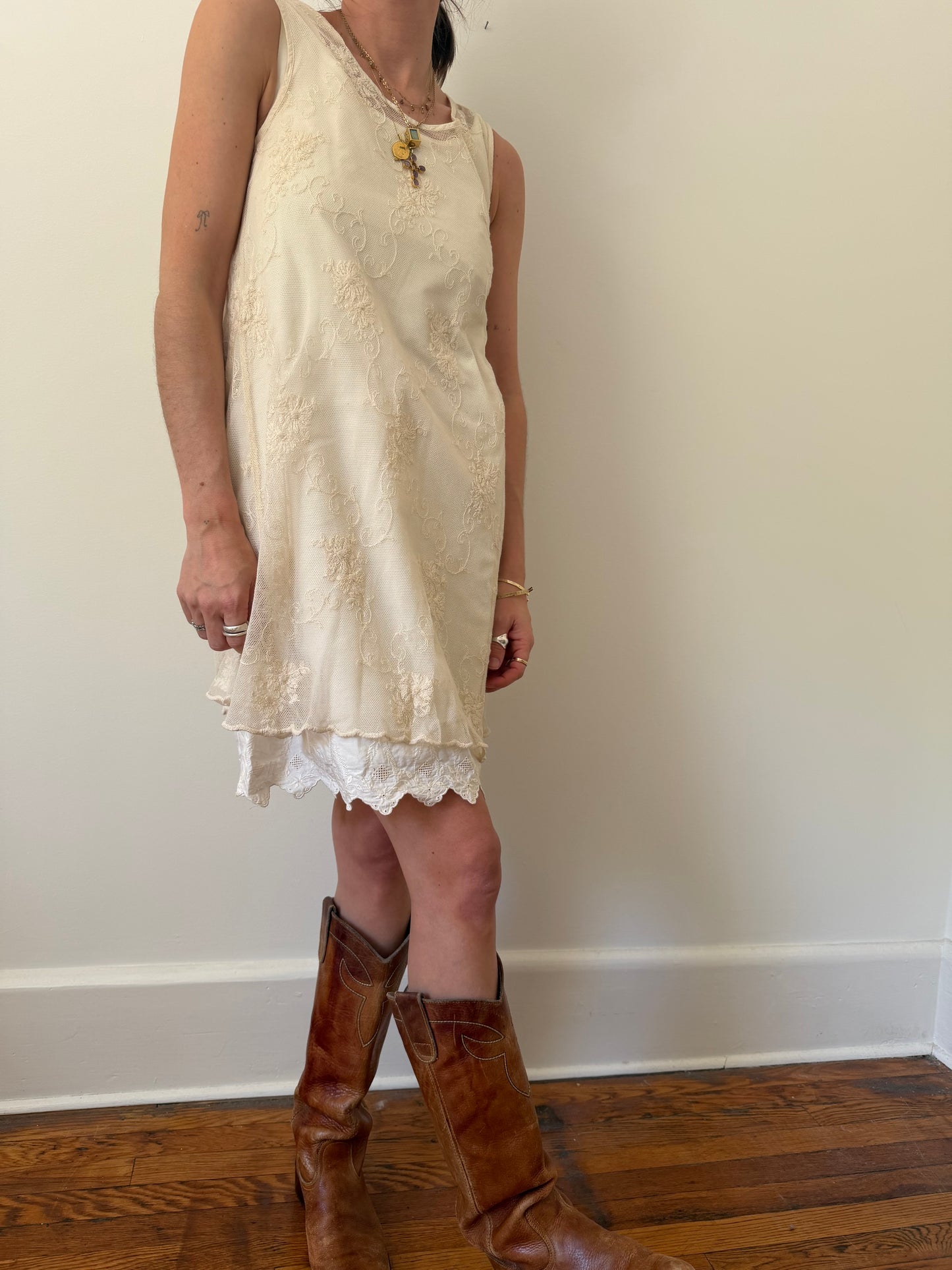 Cream Lace Layered Dress