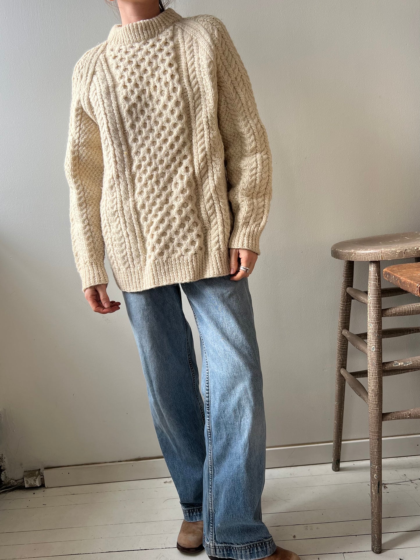 Jenners All Wool Cream Fisherman Sweater