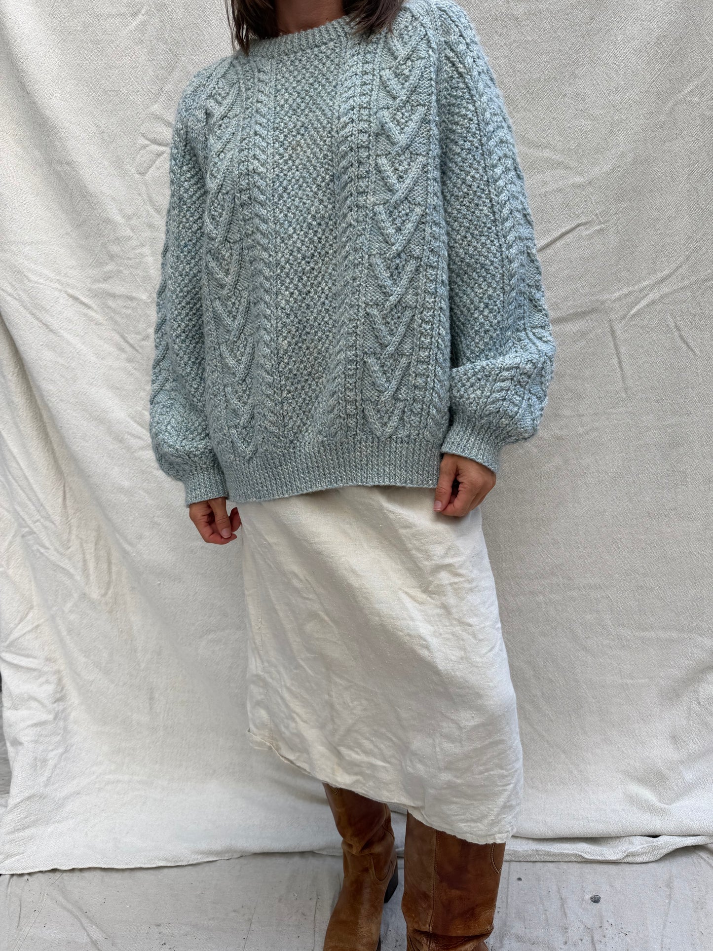 Baby Blue Wool Knit Irish Sweater