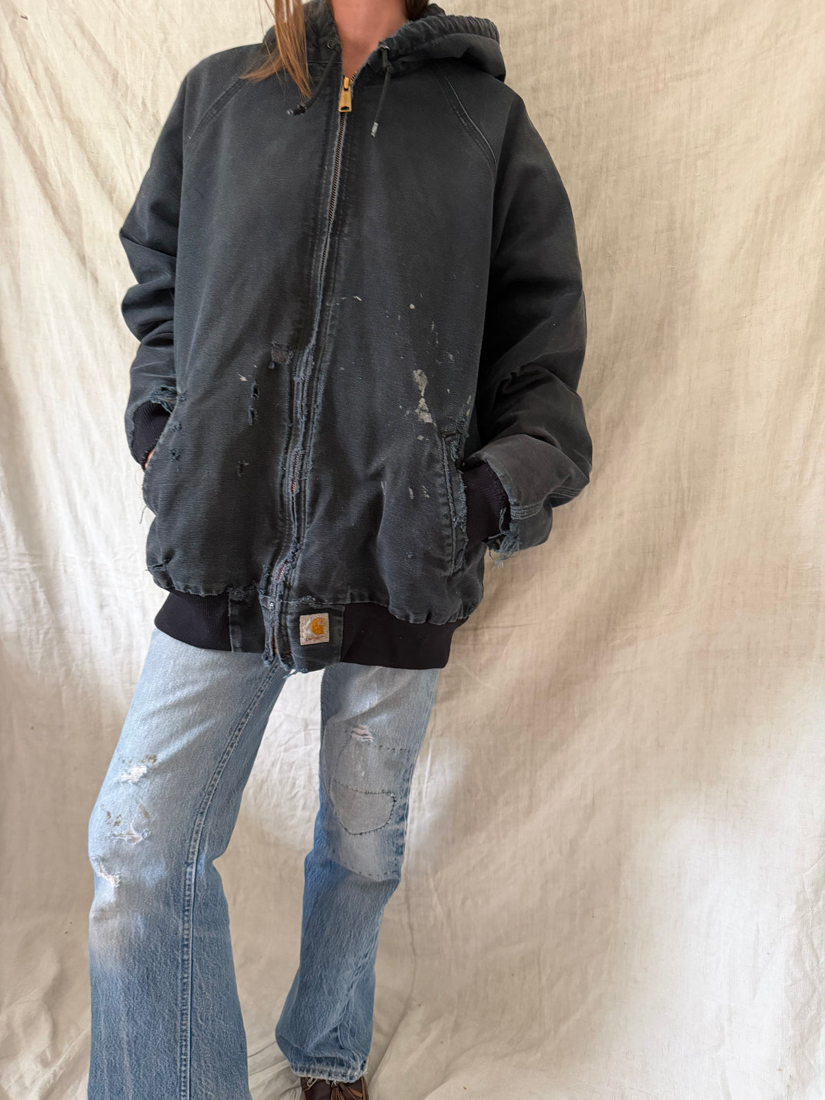 Black Shredded Carhartt Hooded Jacket
