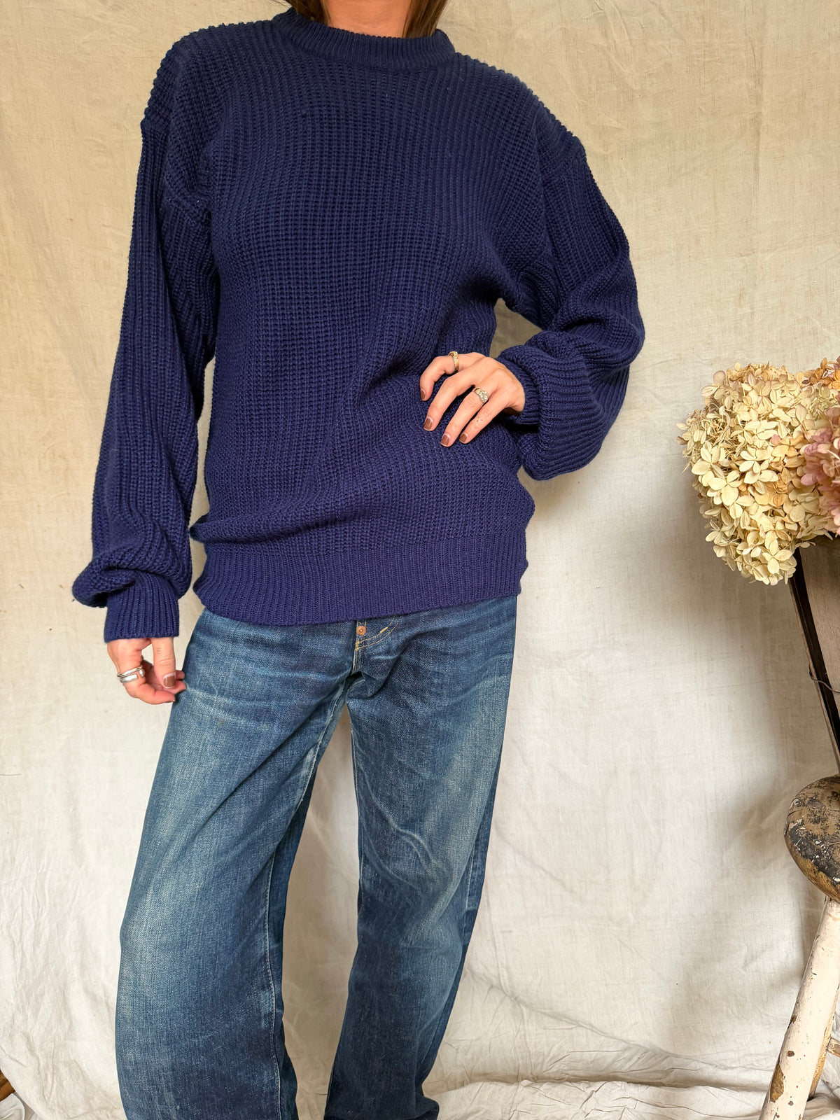 Navy Ribbed Acrylic Sweater