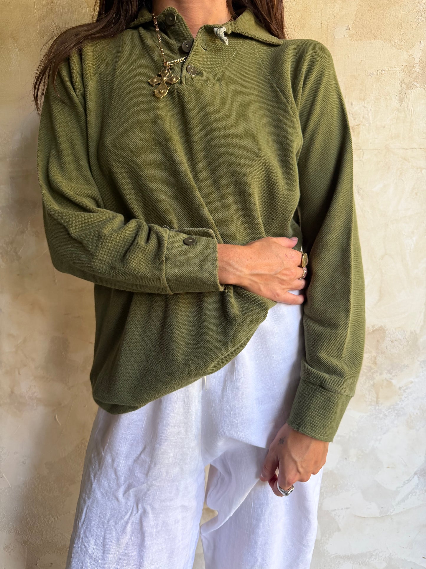 Army Green Waffled Polo