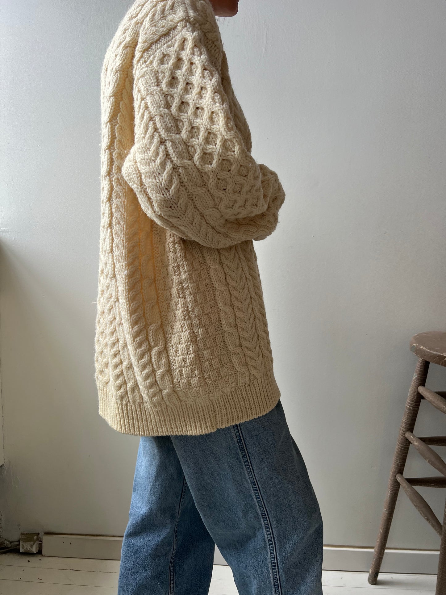 LL Bean Cream Fisherman Wool Sweater