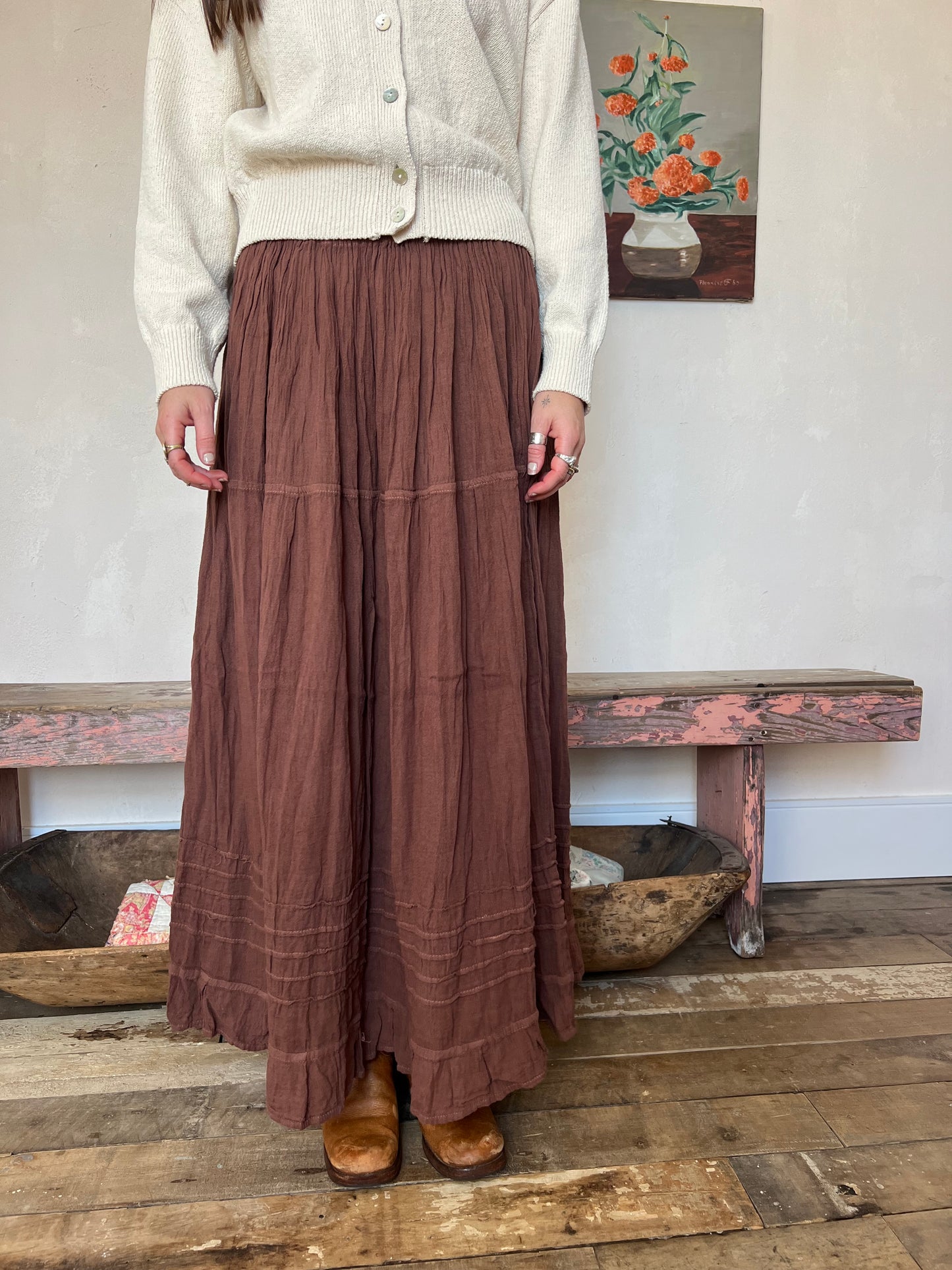 Oaxacan Chocolate Brown Long Cotton Skirt