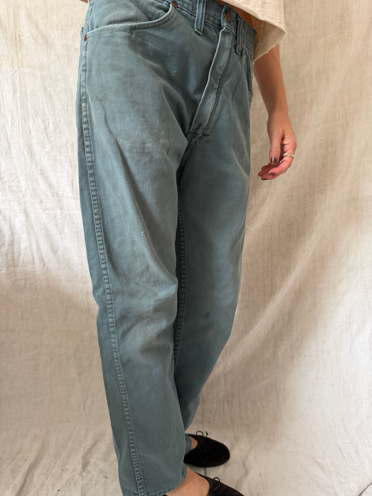 Faded Green Denim Pants