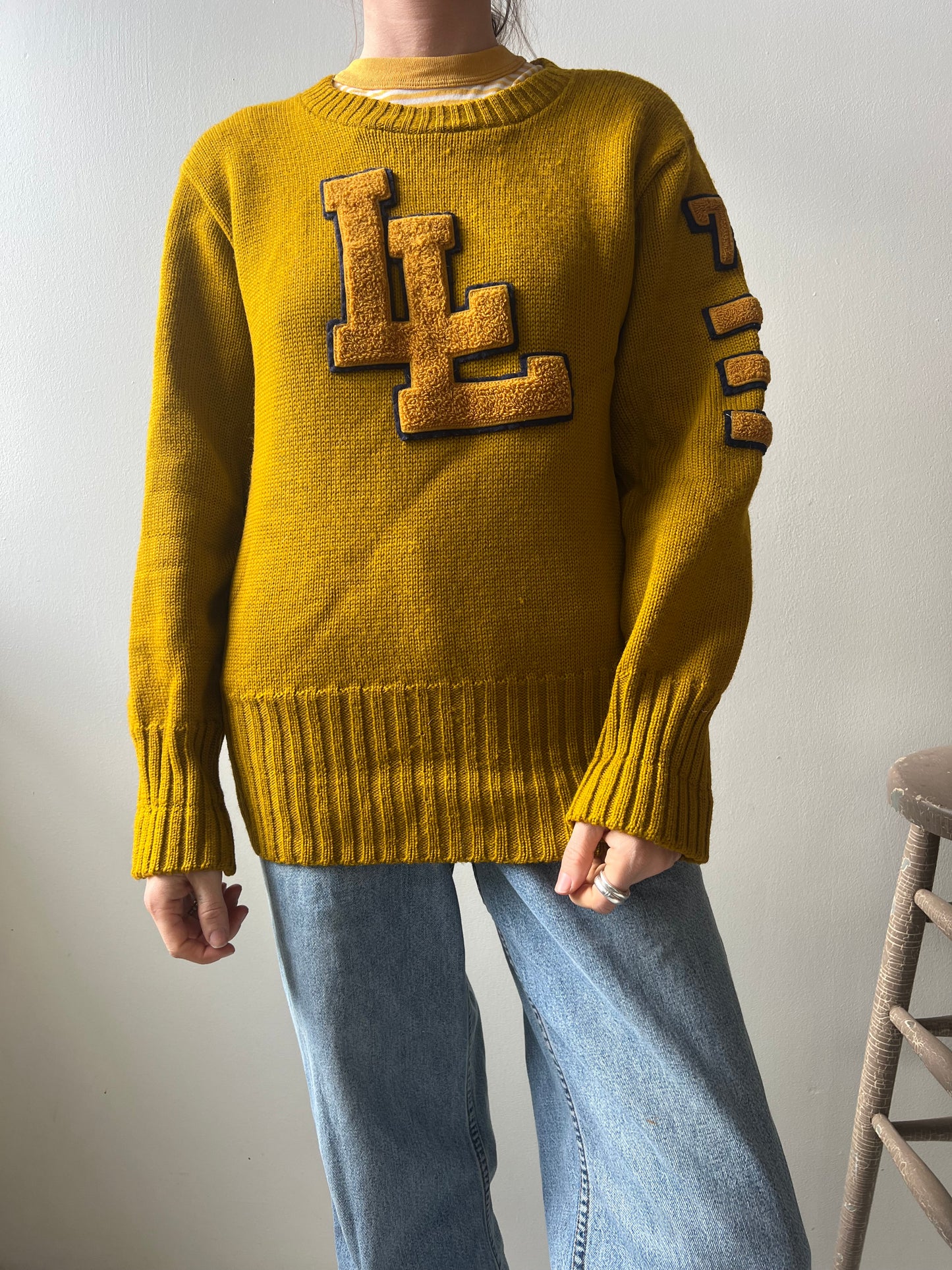 Mustard Yellow Varsity Wool Sweater