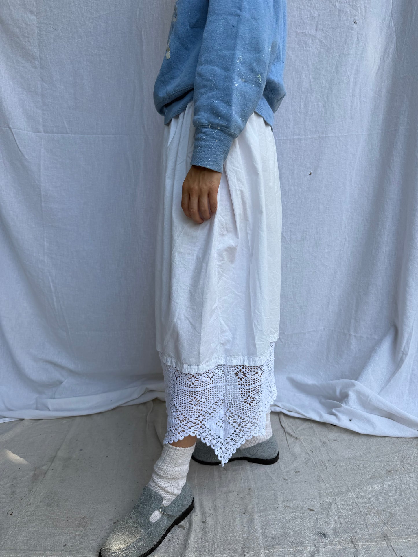 Antique Italian Cotton Skirt with Thick Crochet