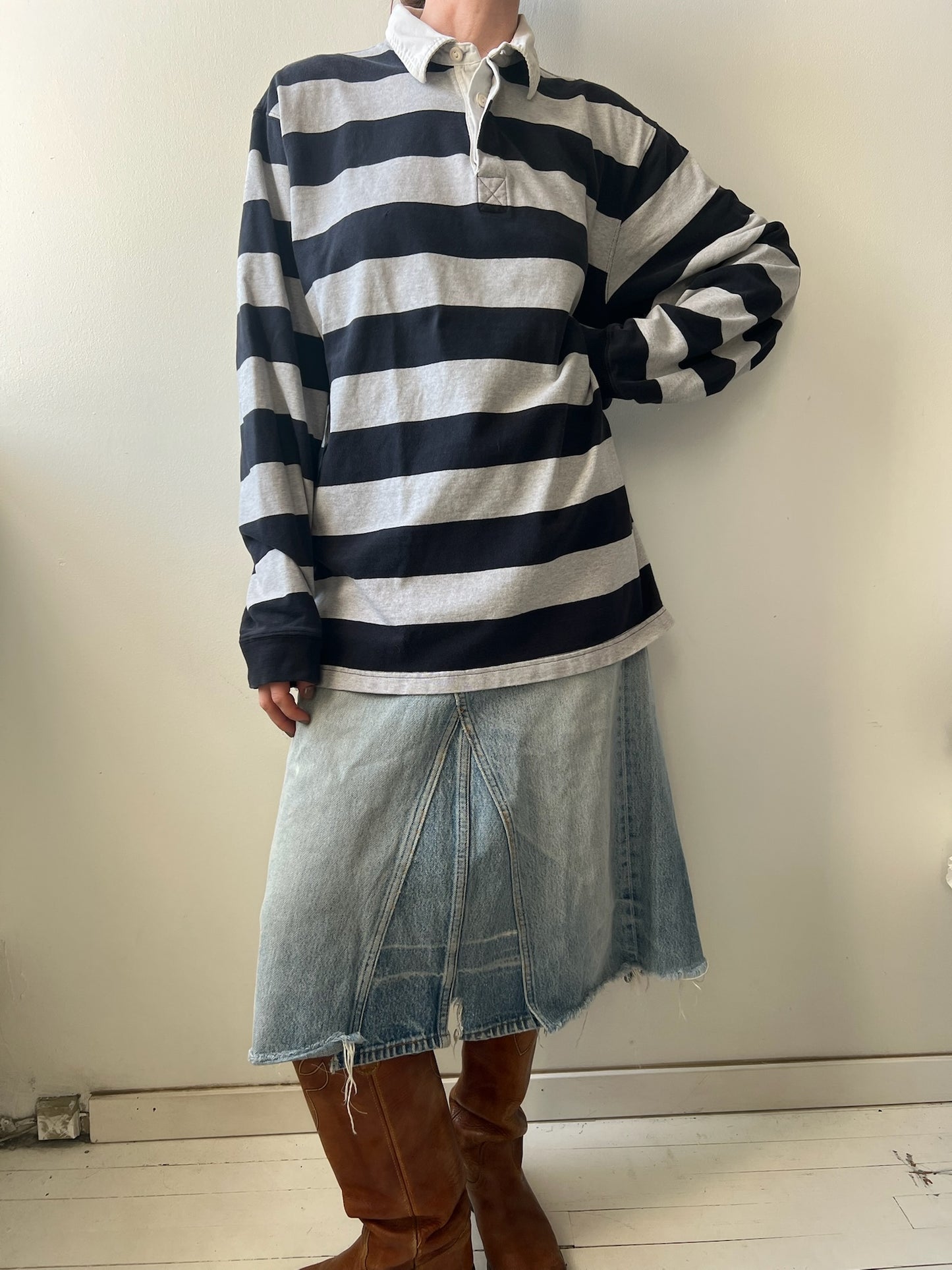 Black and Grey Rugby Striped Shirt