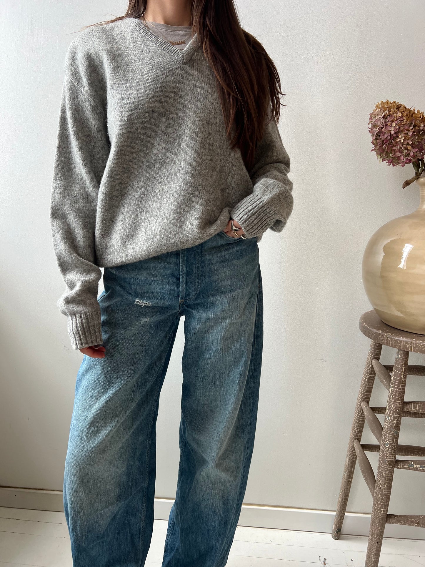 Heather Grey V Neck Sweater