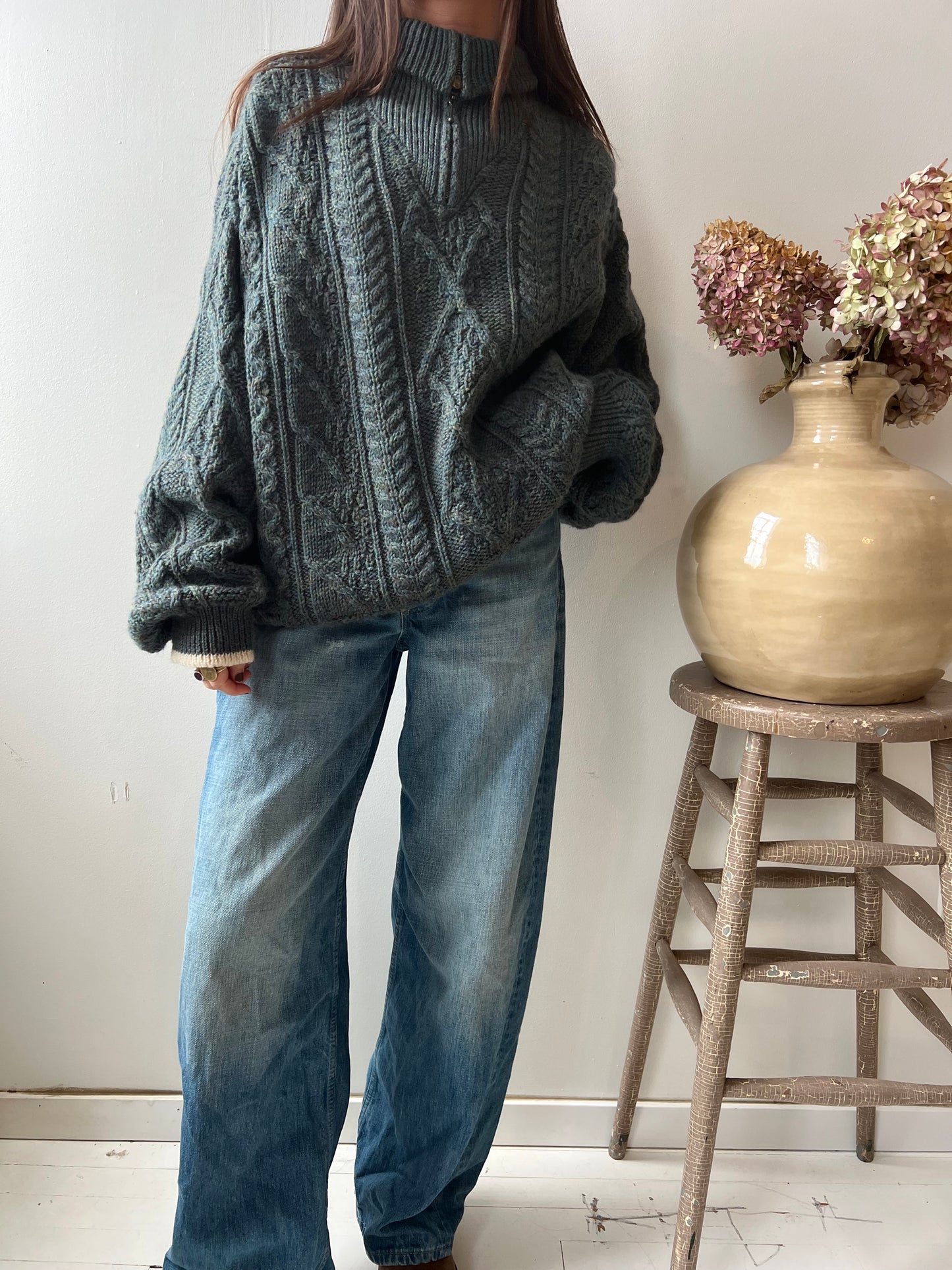 Green Speckled Wool Turtleneck