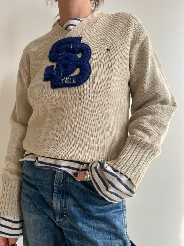 Suuuper Distressed Wool Varsity Sweater