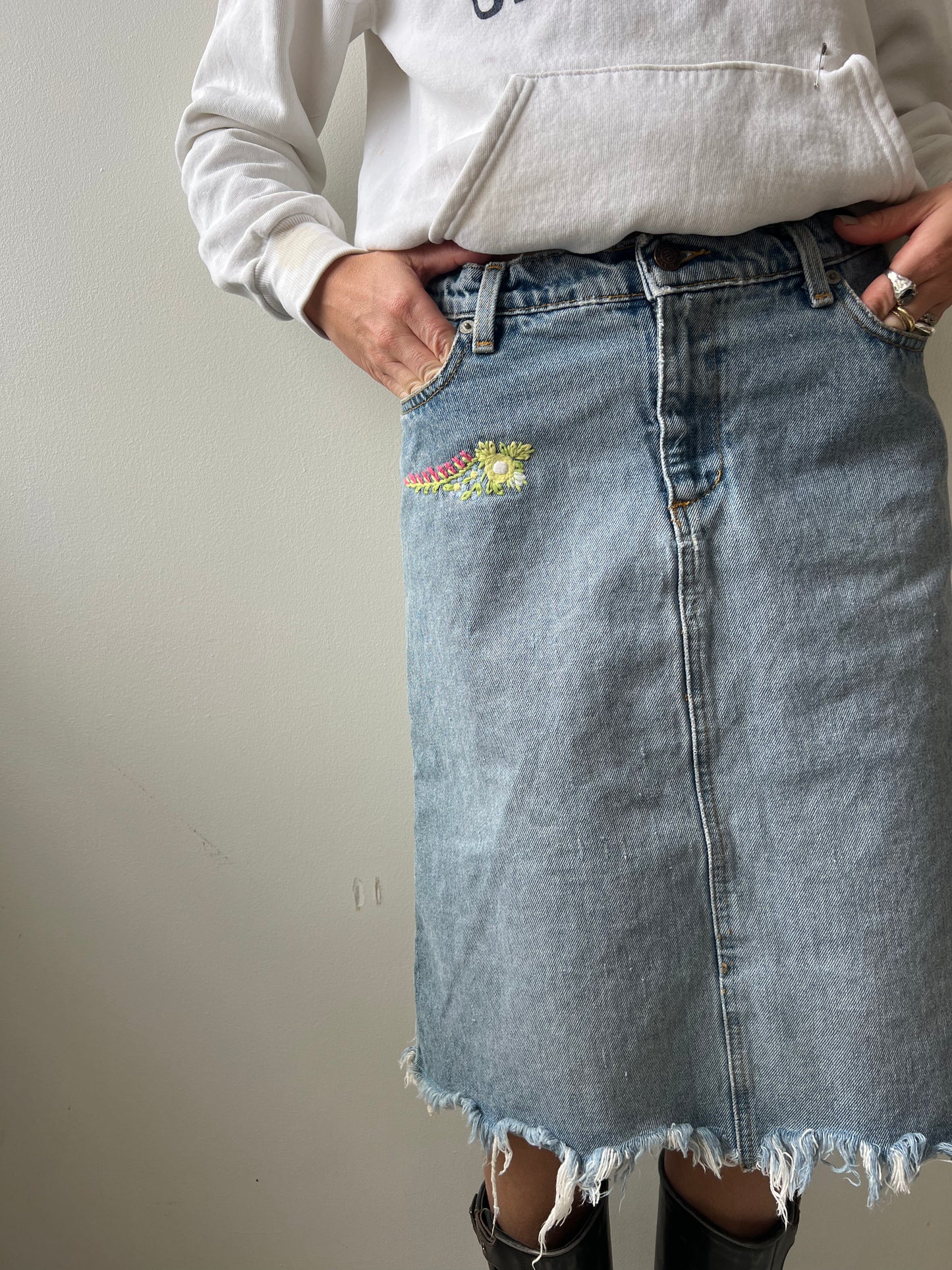 Embroidered Denim Skirt