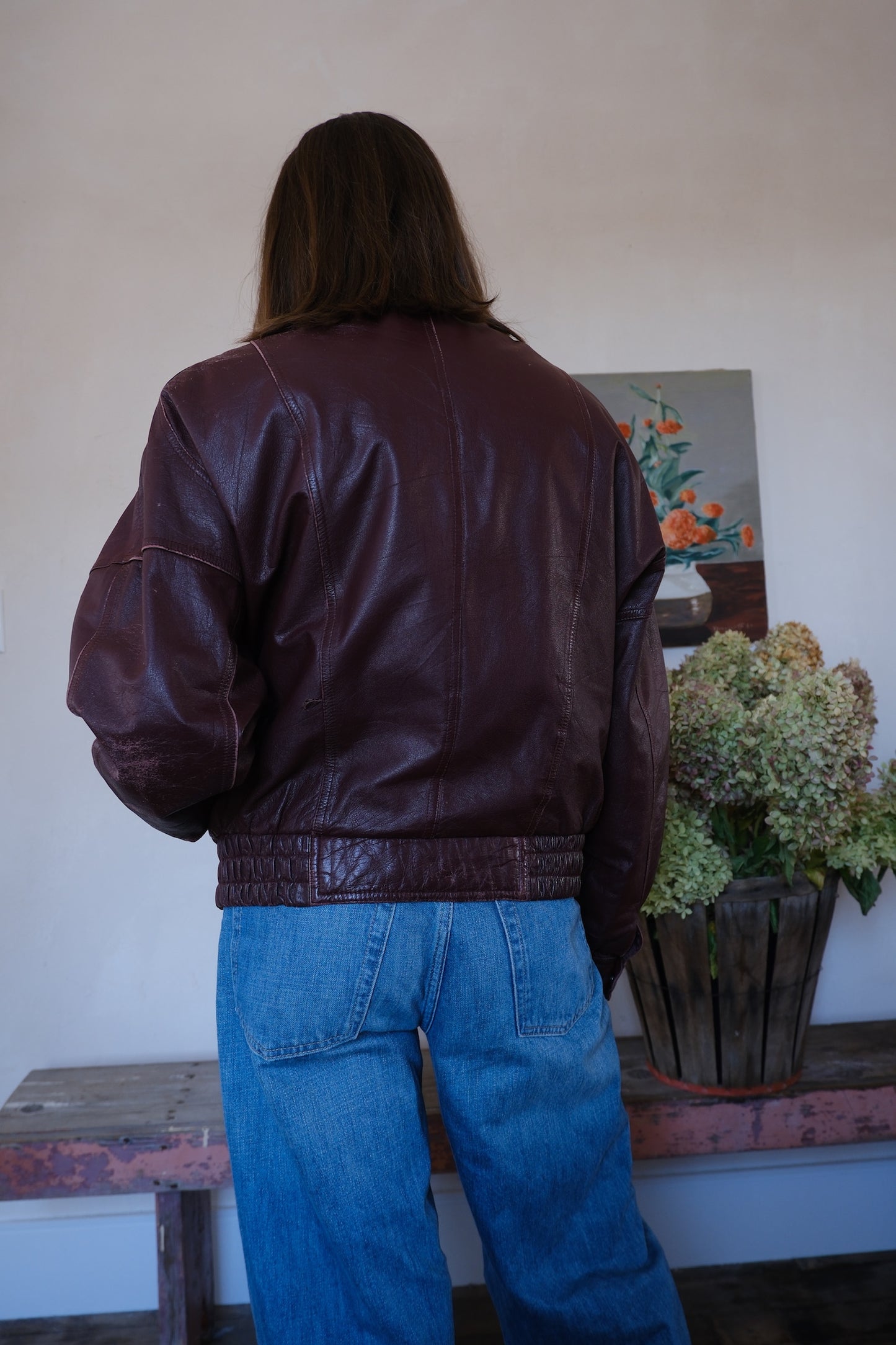 Burgundy Leather Bomber Jacket