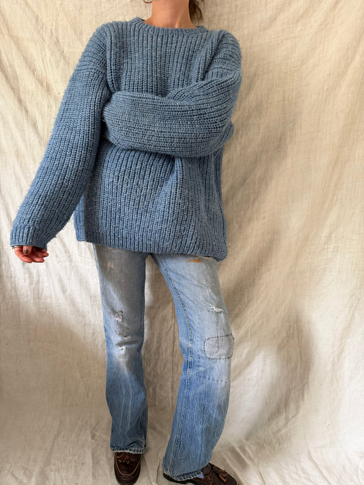 Sky Blue Knit Ribbed Sweater