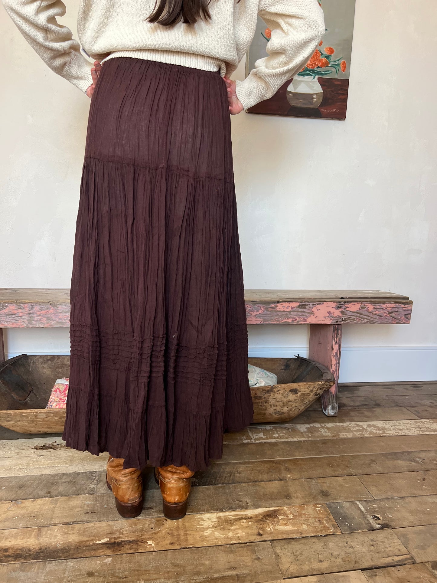 Oaxacan Dark Chocolate Long Cotton Skirt