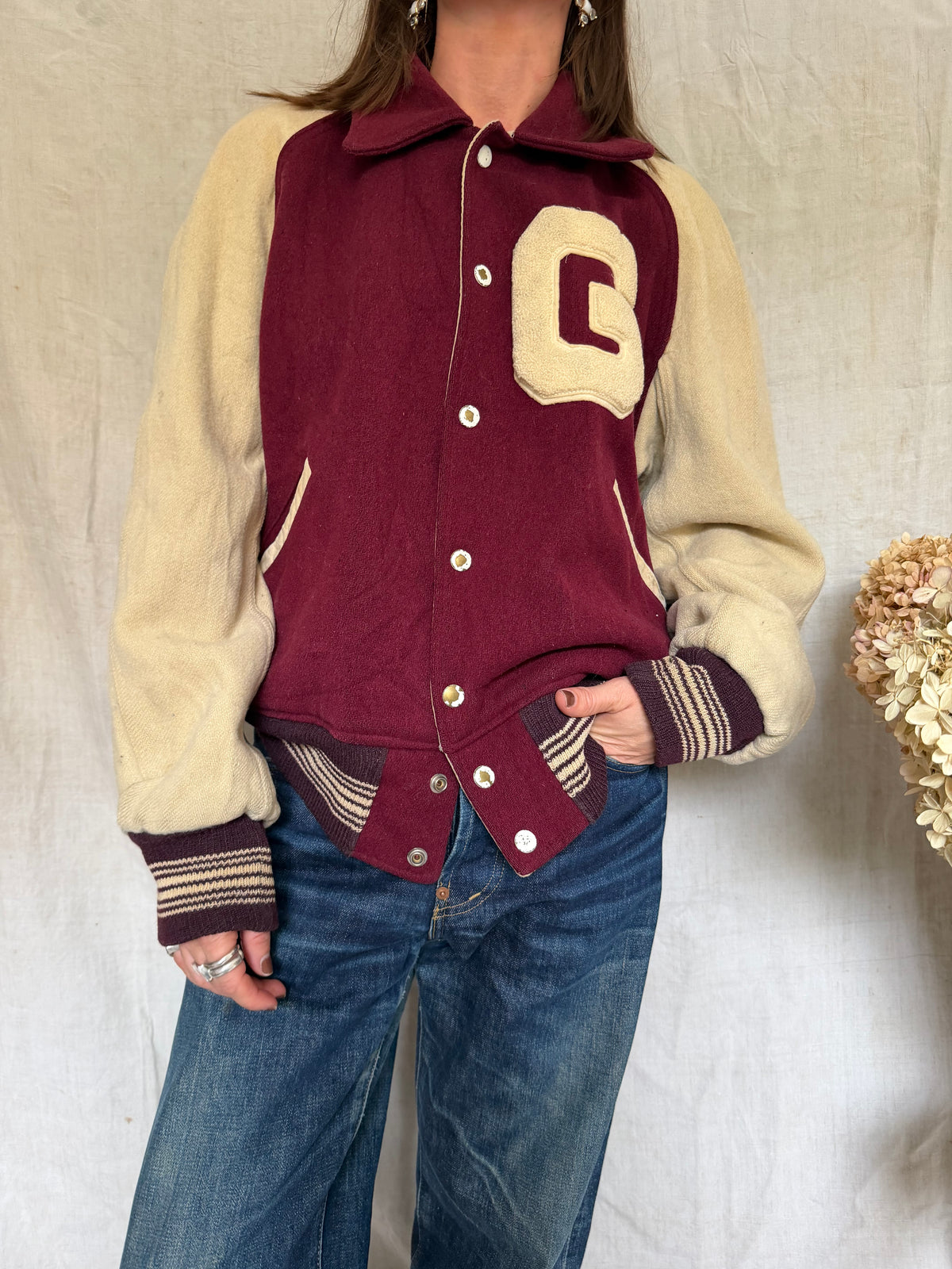 Maroon and Cream Varsity Jacket