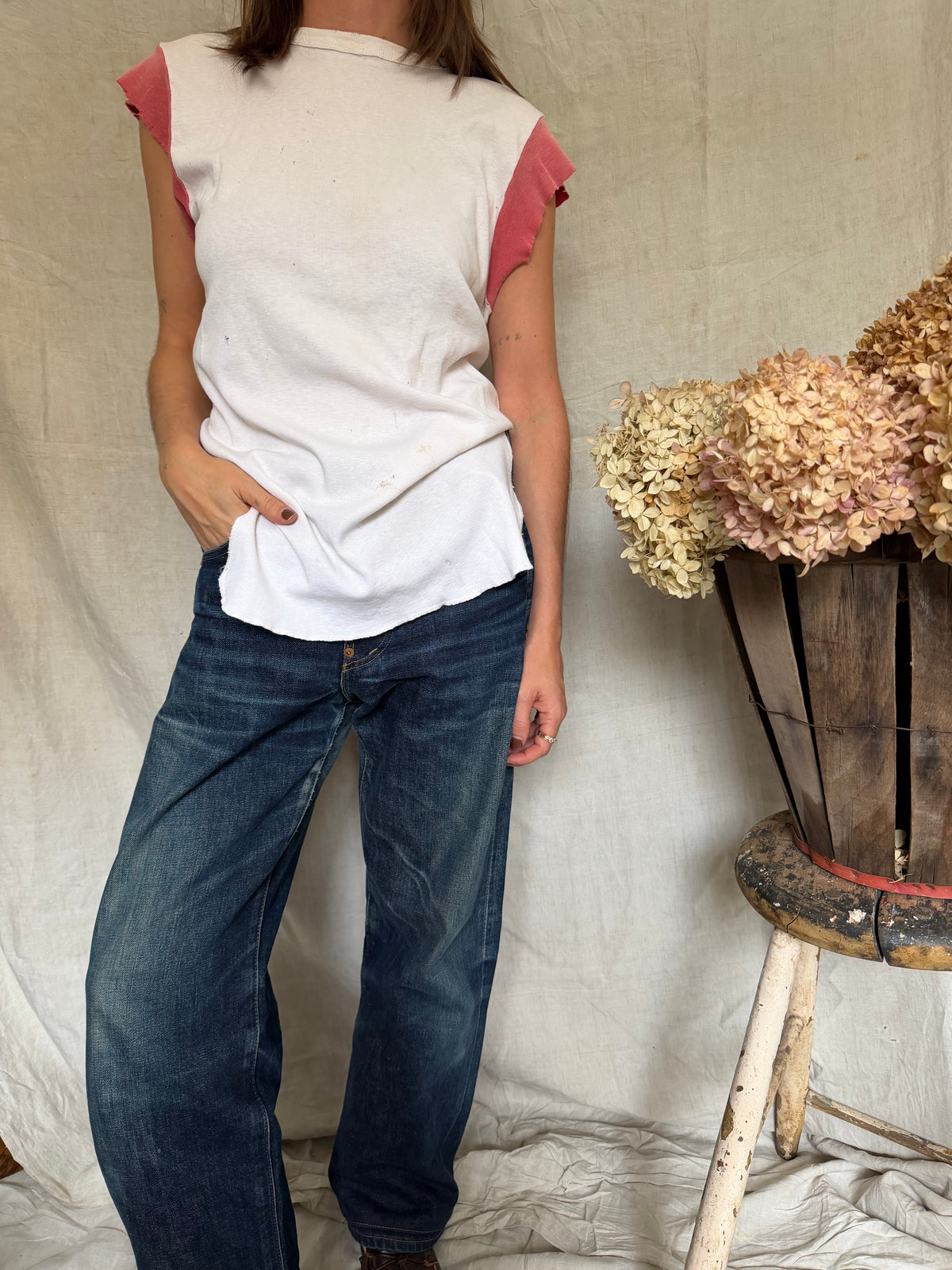 Vintage Well Loved Faded Cropped Ringer Tee