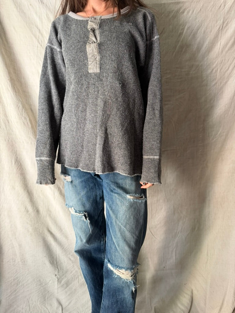 Grey Wool Ribbed Henley