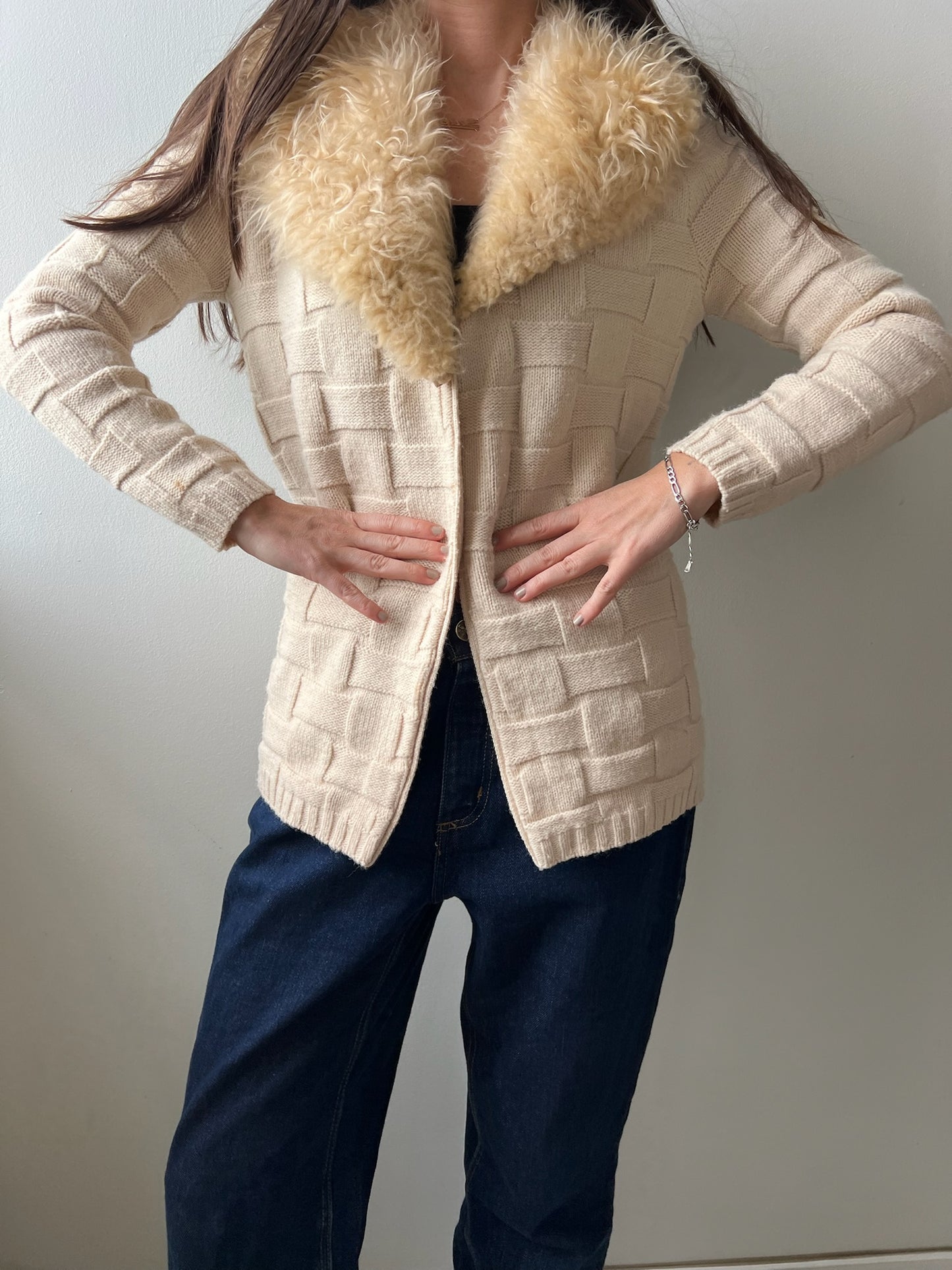 Faux Fur Trim Collar Cardigan
