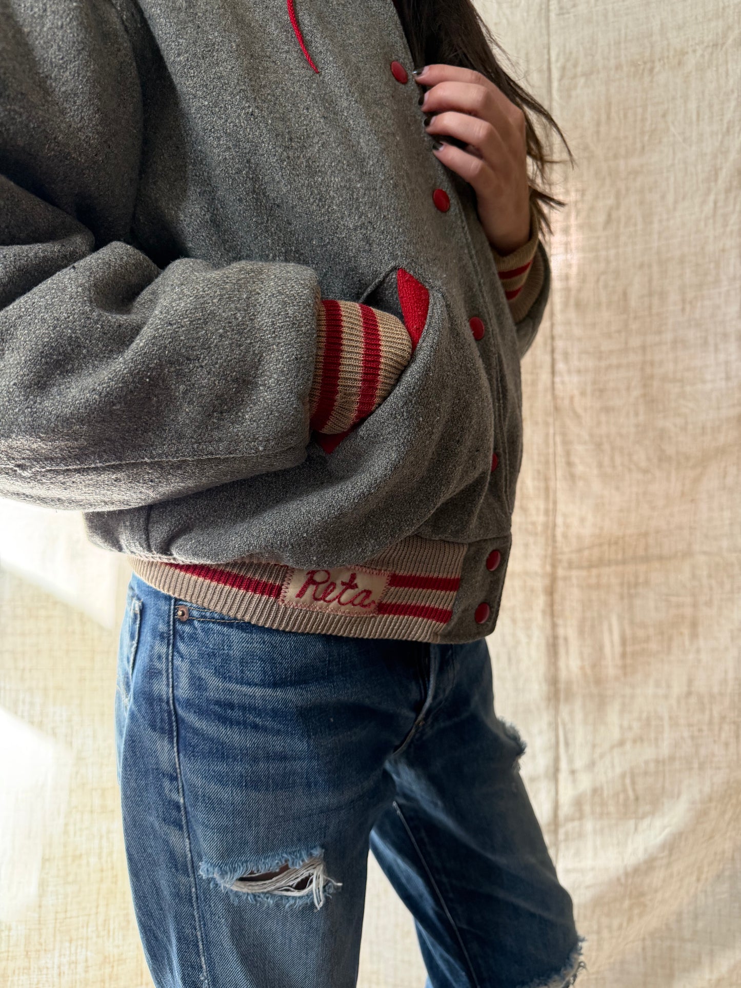 Warriors Grey + Red Cheerleading Jacket