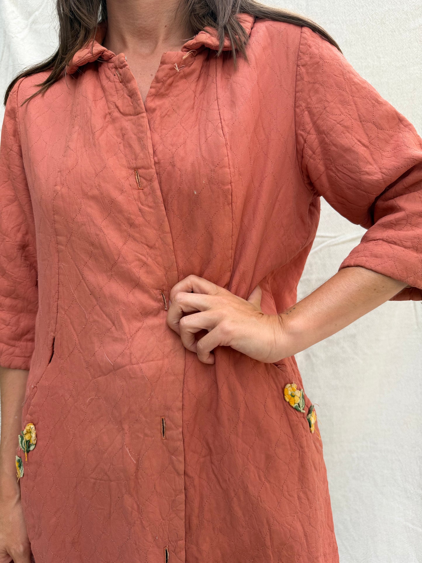 1930s Peach Quilted Duster