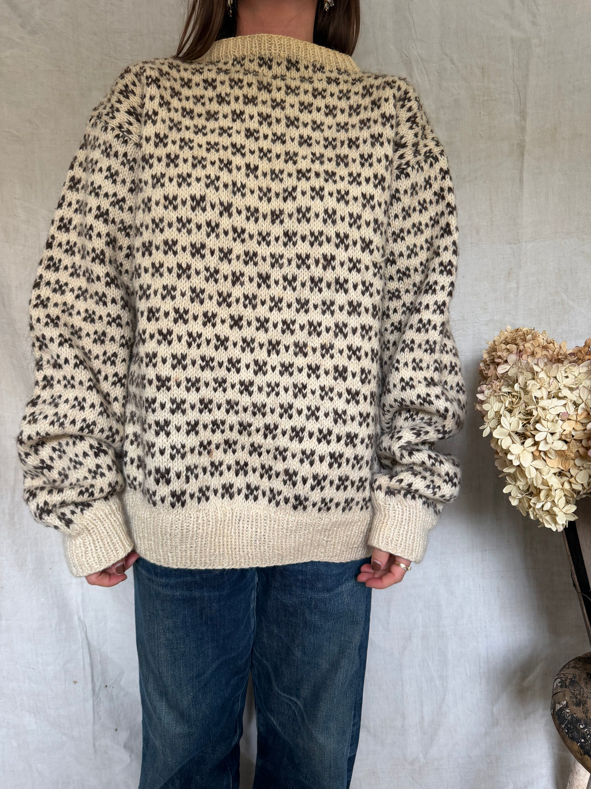 Brown and Cream Wool Patterned Sweater