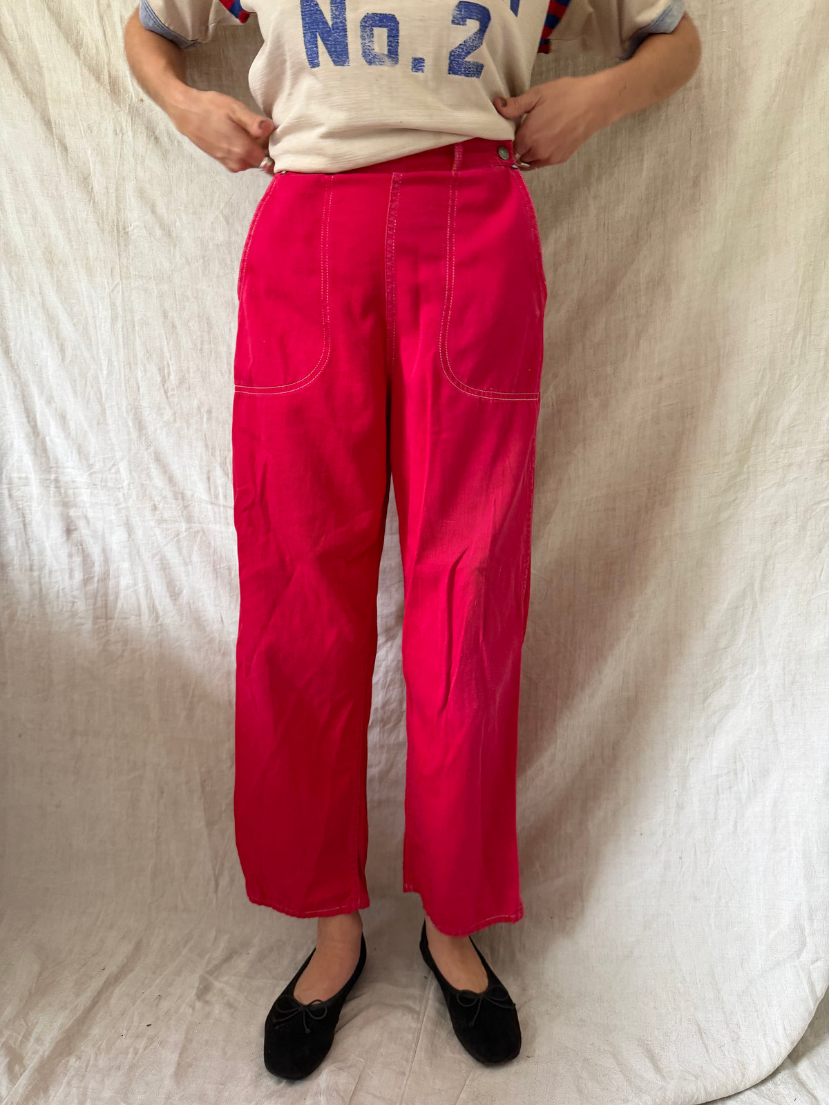 50s Cherry Red Side Zip Cotton Trouser