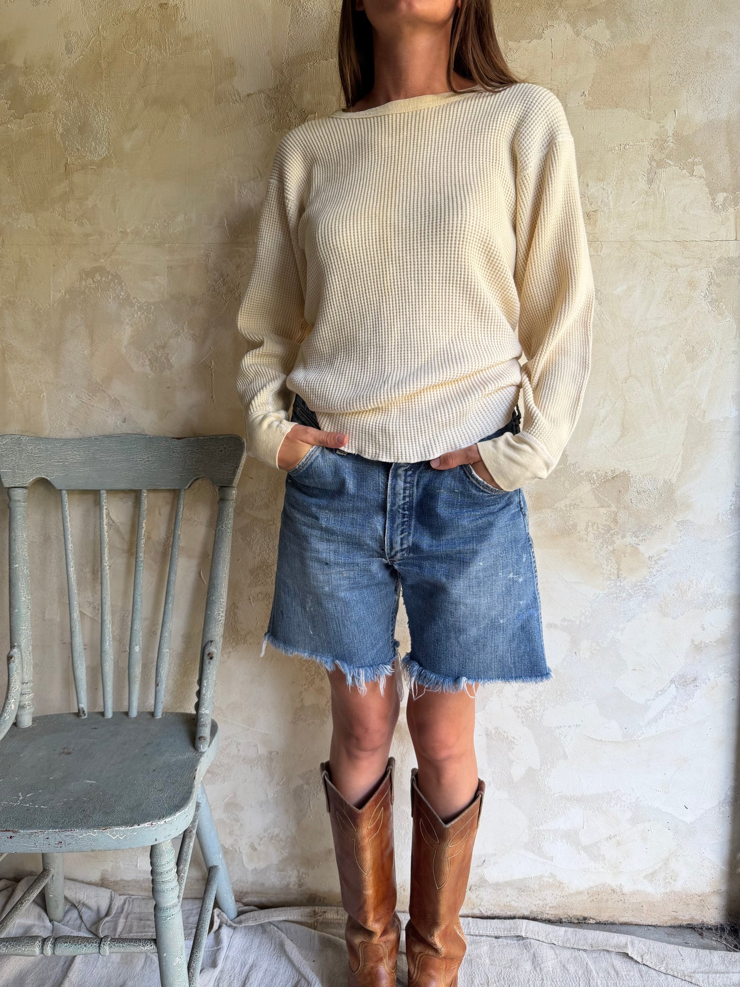 Cream Waffled Henley
