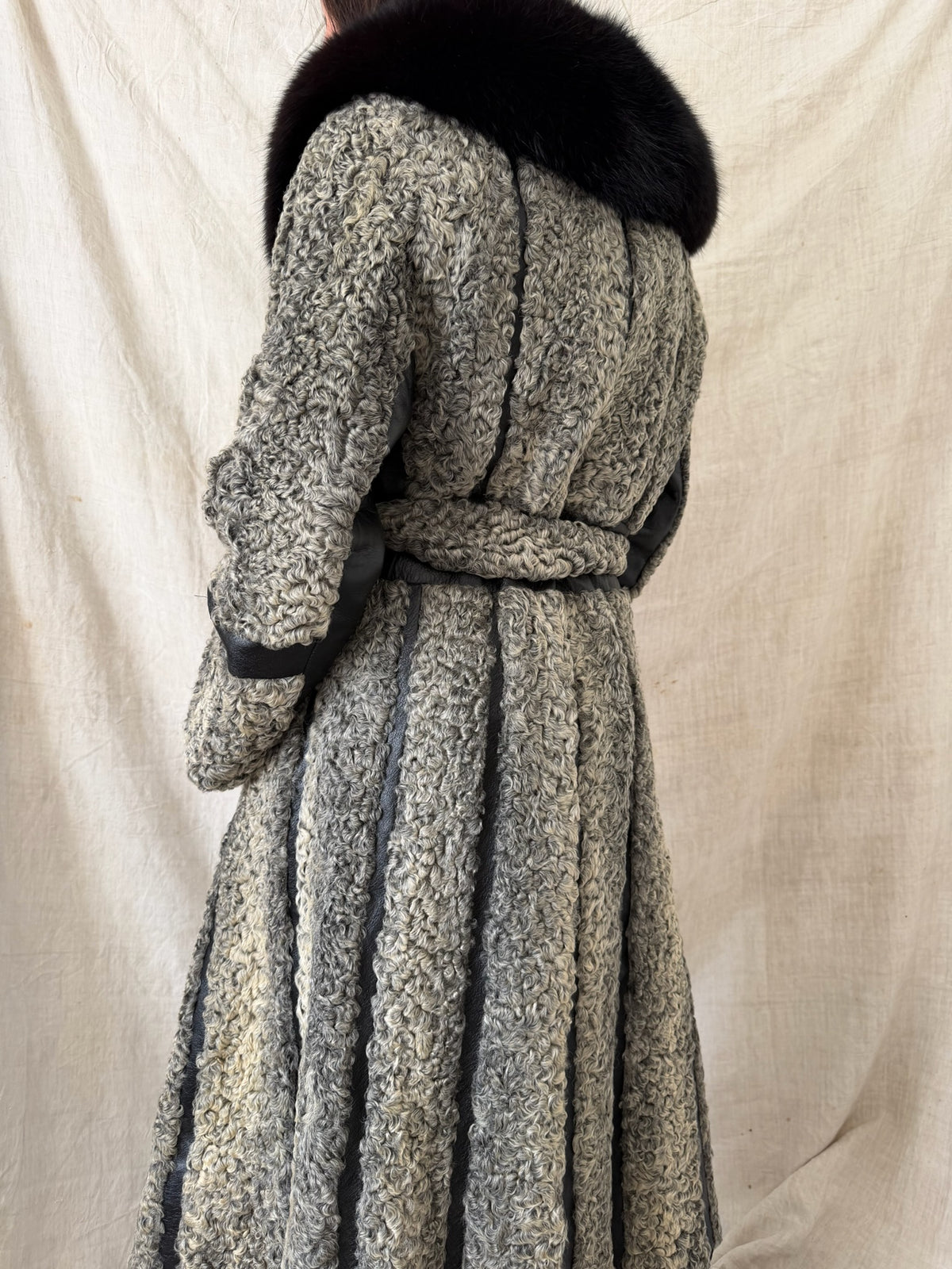 Striped Curly Lambswool Fur Trench