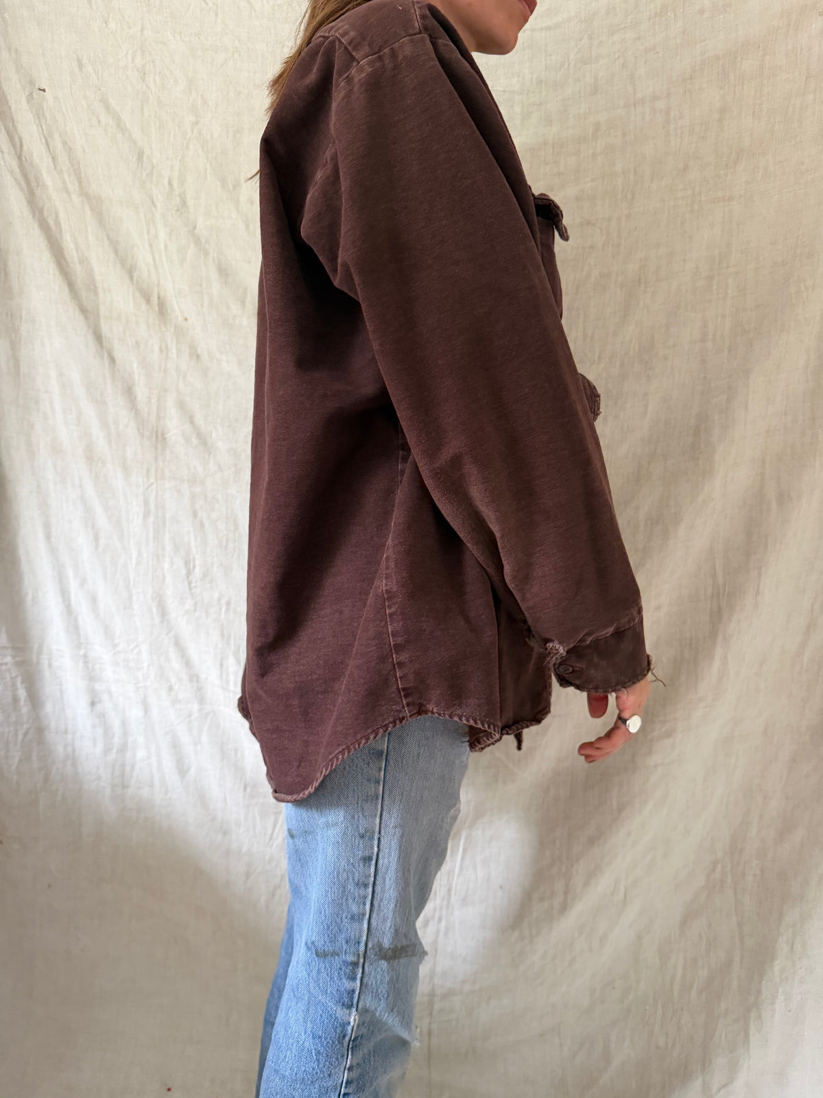 Dark Brown Distressed Button Up