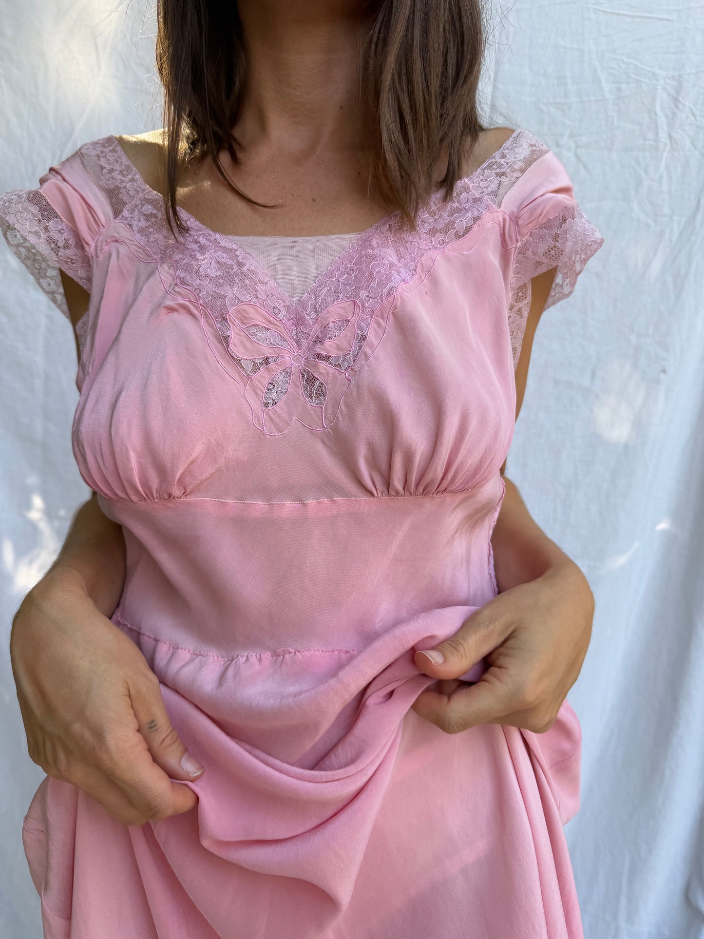 1940s Bubblegum Pink Long Satin Slip Dress