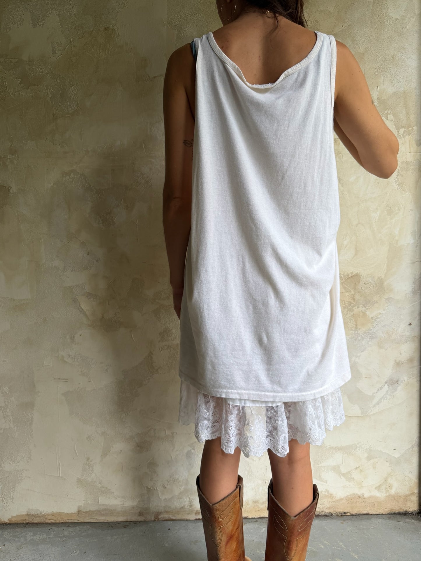 Off-White Tank with Pale Satin Bow