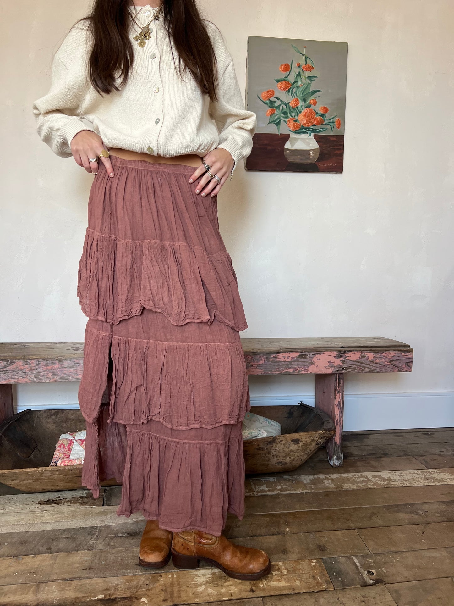 Oaxacan Brown Clay Ruffle Skirt