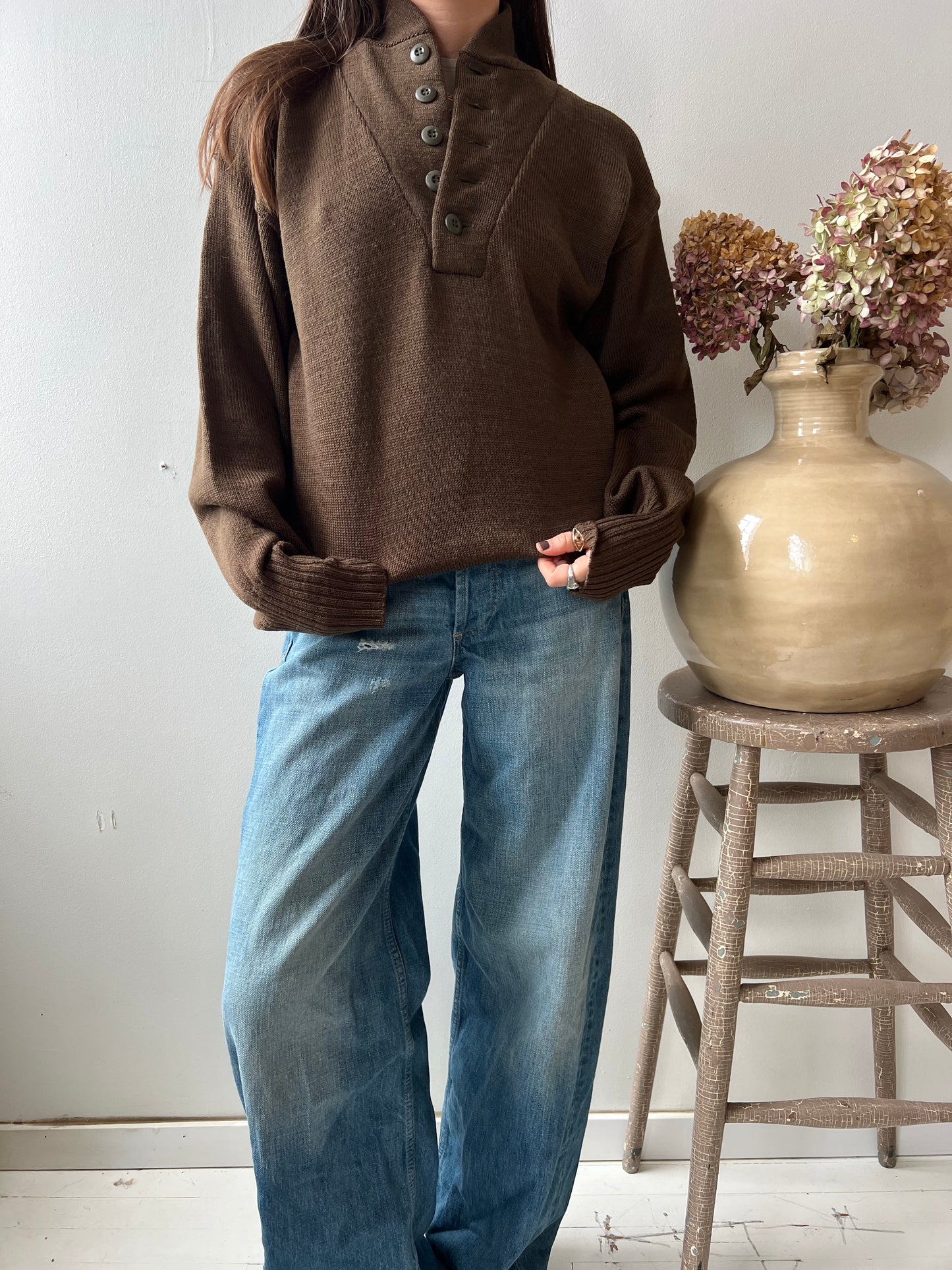 Olive Wool Military Sweater