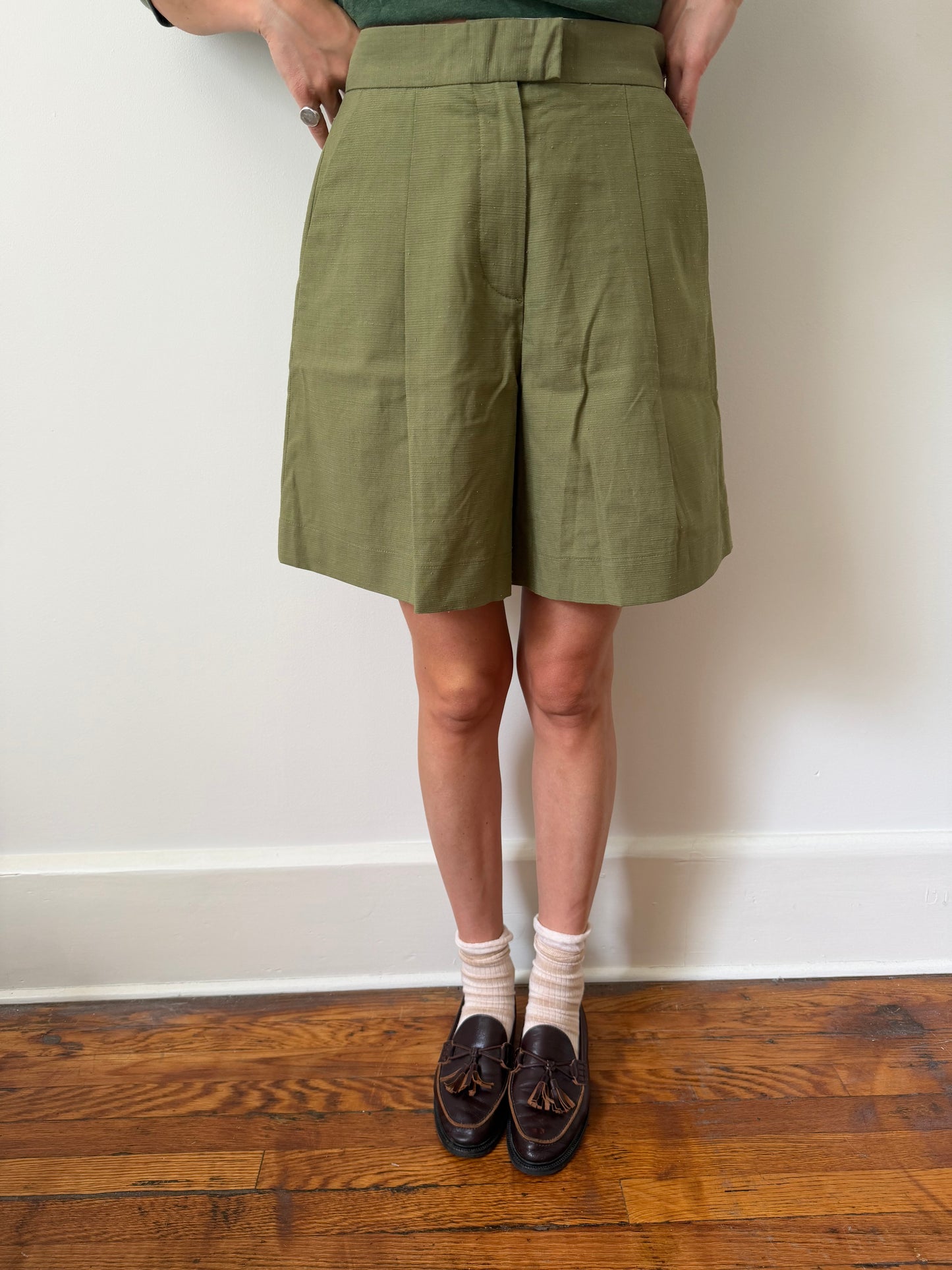APC Green Pleated Flare Shorts