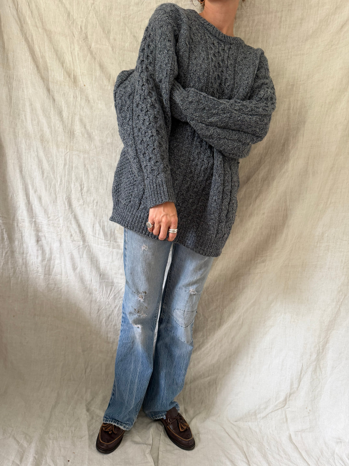 Grey Blue Fisherman Sweater